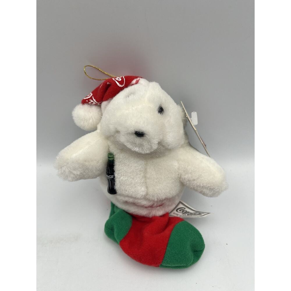 Coca-Cola Polar Bear In Christmas Stocking PLUSH Ornament 1998 Vintage